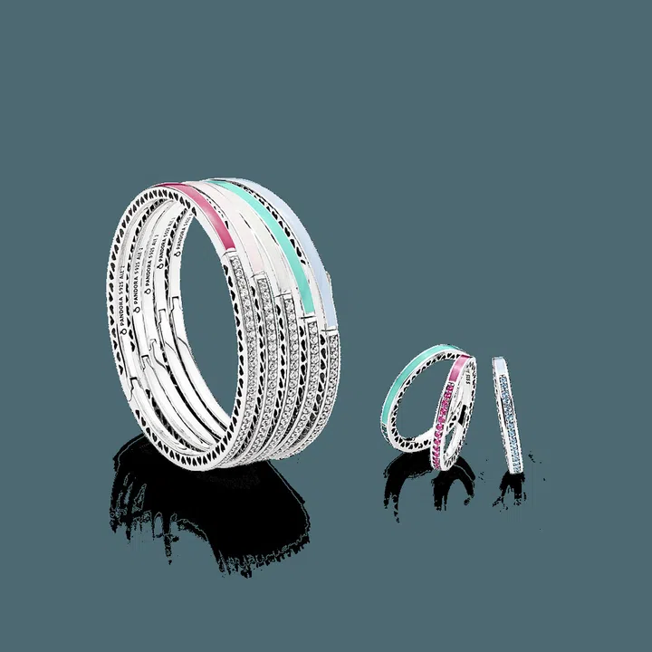 Hearts of PANDORA bangles, $149 each; Hearts of PANDORA rings, $99 each