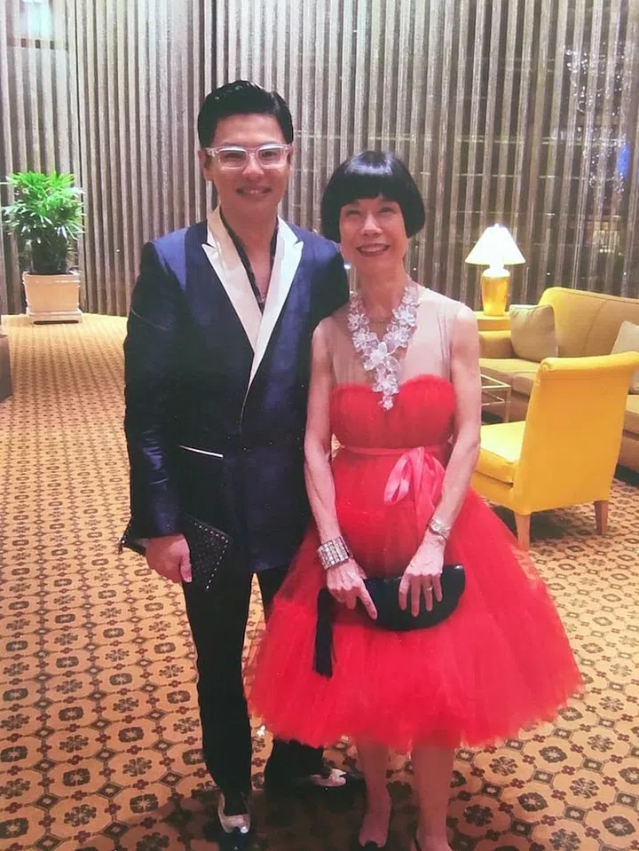 Kenneth Goh and his mum in a dress from H&M X Lanvin collab 