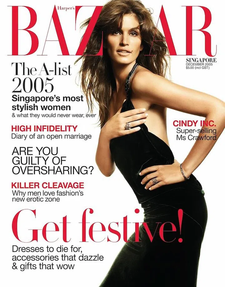 Cindy Crawford, December 2005 (Photo: Harper's BAZAAR Singapore)