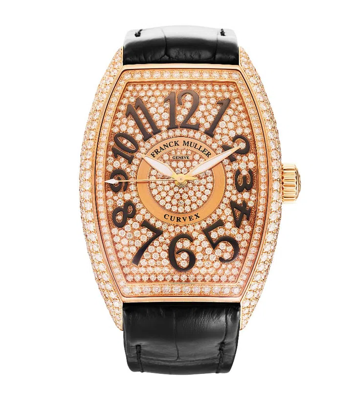 Rose gold and diamond Cintrée Curvex CX 36 watch, $99,600 (Photo: Franck Muller)
