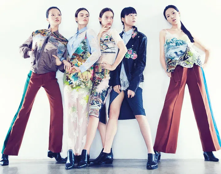 Merging urban and folksy, Thamrongkittikul cross-stitched and appliquéd elements of Charles Fréger’s rustic photography onto sleek, directional shapes. Clothes; accessories, Jirawat Thamrongkittikul