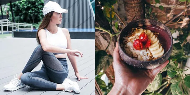 Christabel's chic workout gear; a delicious serving of acai bowl to keep her powered up. Photo: Christabel Chua