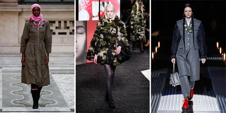 From left: Molly Goddard FW 2019, Miu Miu FW 2019, and Prada FW 2019. Photo: Showbit