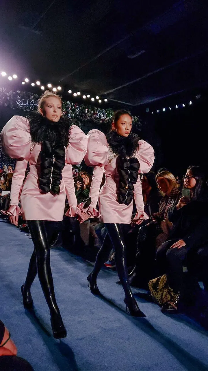 Hands up if these models at Richard Quinn remind you of the dancing twin emojis.