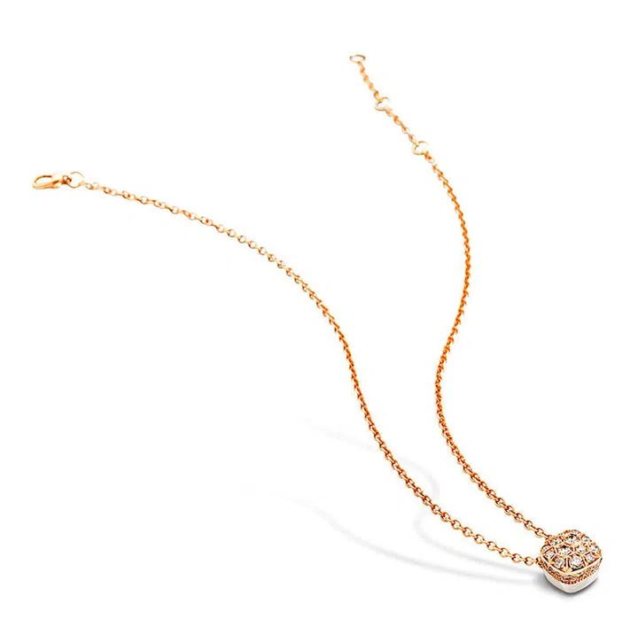 Rose gold, white gold and brown diamond Nudo Solitaire pendant necklace. Photo: Pomellato