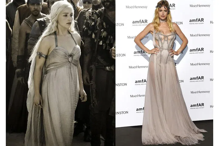 Daenerys Targaryen: Wandering among the Dothraki.

Doutzen Kroes: In Versace at the amfAR Paris dinner in 2015.Photo: HBO/Getty