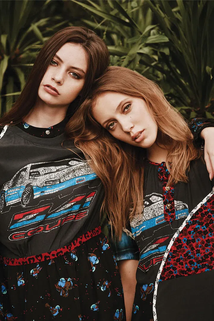 (Left) Silk and cotton Car Patchwork Print dress. (Right) Silk and cotton Car Patchwork Circle dress