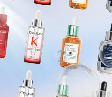 Photo collage of hair growth serums