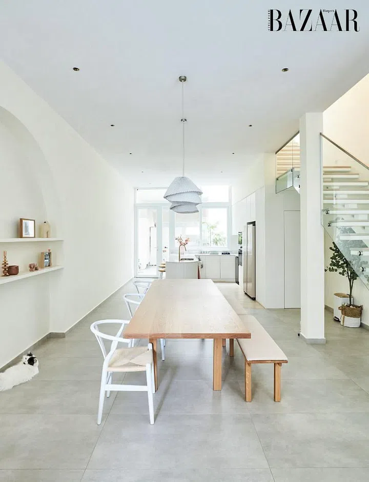 The Japandi-style dining area on the ground floor sets the tone for the house.