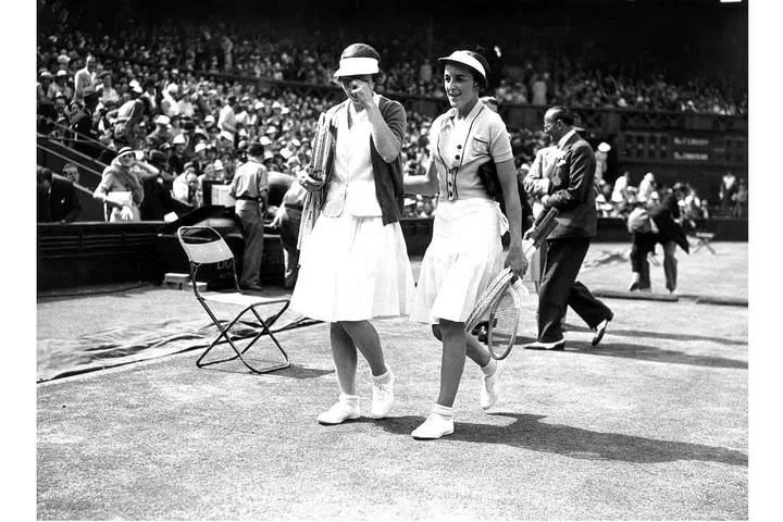 Helen Wills Moody and Joan Hartigan at Wimbledon. Photo: Getty