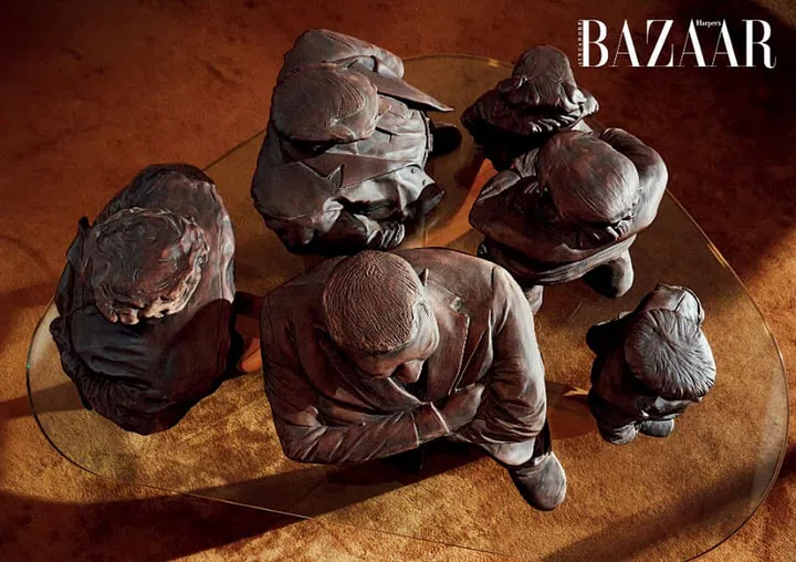 A work by famed Korean sculptor Yi Hwan-Kwon atop an Isamu Noguchi coffee table.