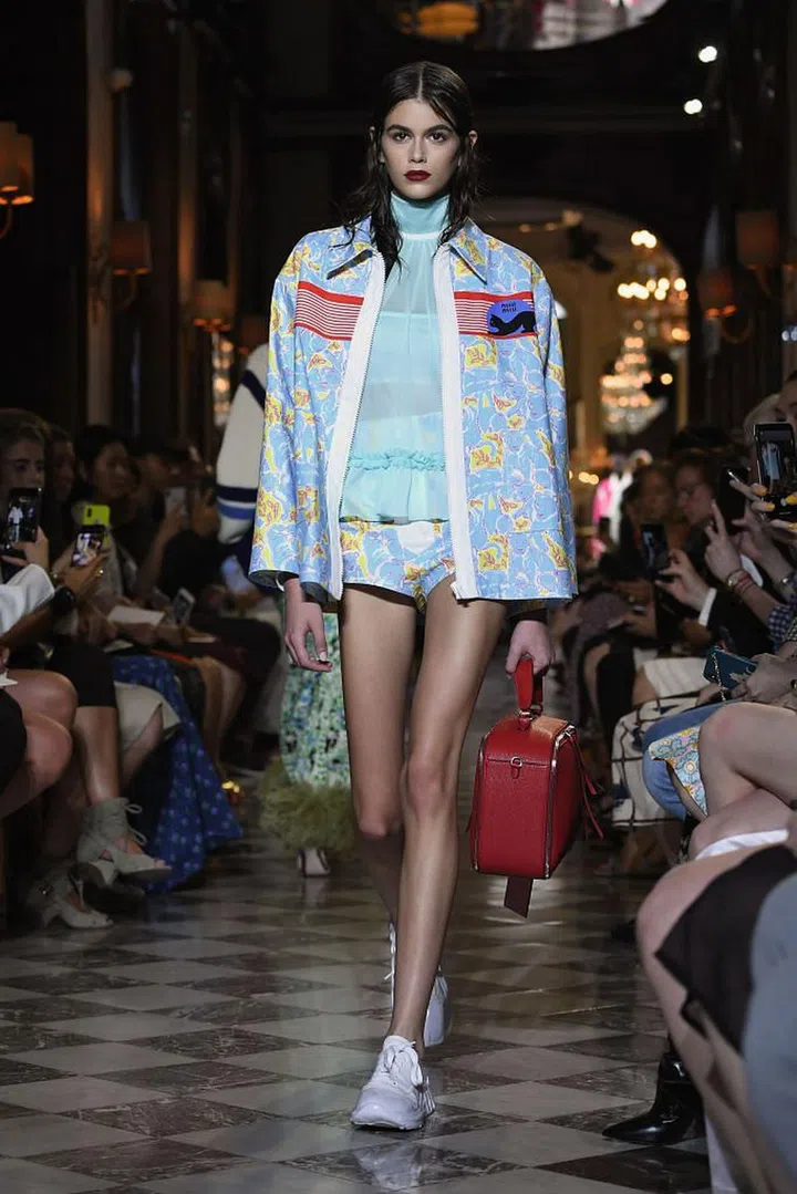 The model walks the runway for Miu Miu's Cruise 2019 show at the Hotel Regina in Paris.

Photo: Getty