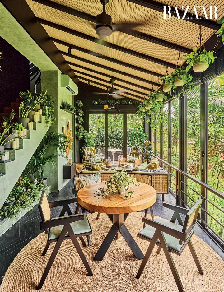 Her favourite spot in the house is a space she dubs “The Green Room” that is filled with indoor plants for a calming effect. 