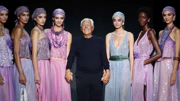Giorgio Armani Italian luxury fashion designer’s death at 91 years old | Emporio Armani Show, Runway, Spring Summer 2024, Milan Fashion Week, Italy on 21 Sep 2023