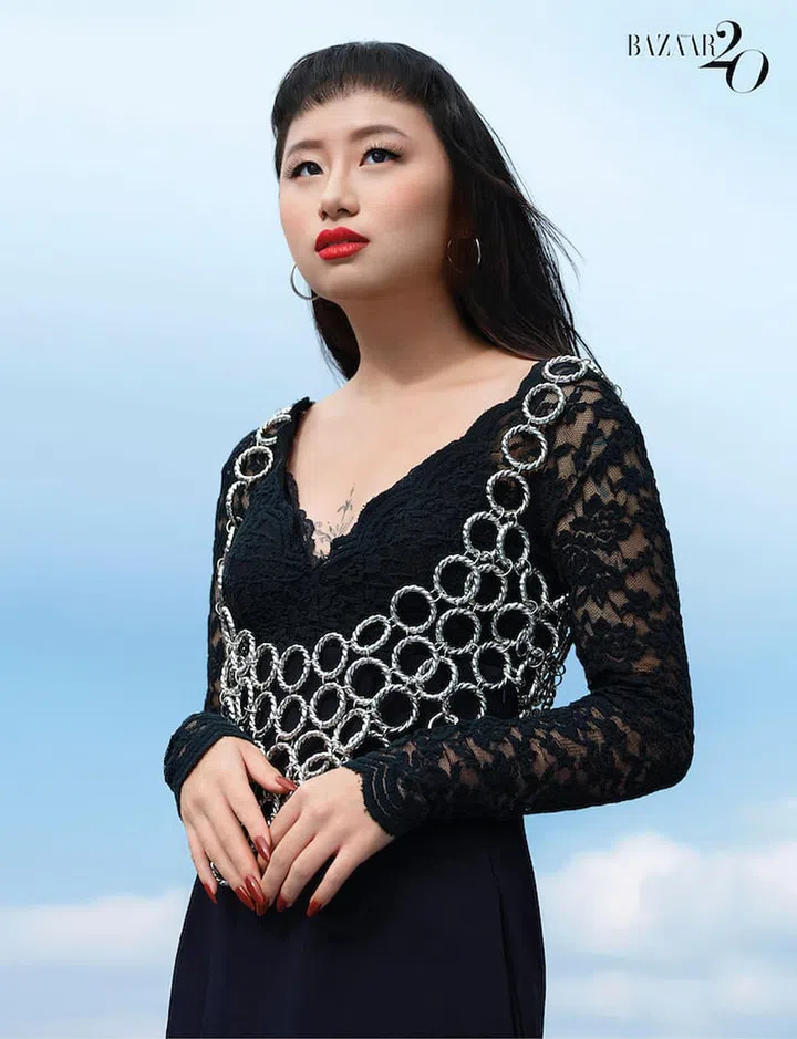 Corset, dress, and earrings, all Denise's own. (Photo: Wee Khim)
