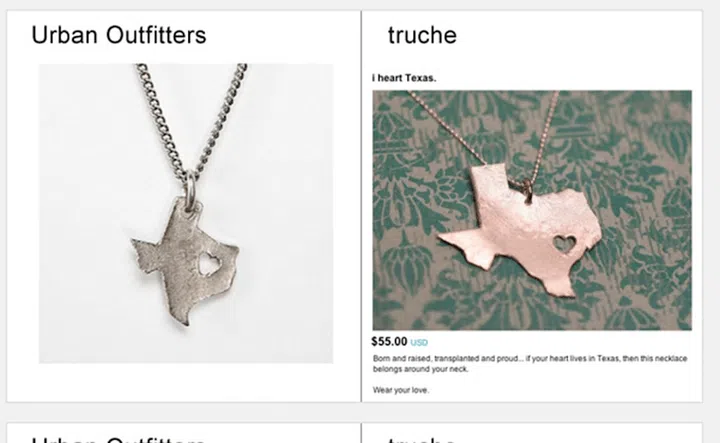 Raising some important questions about copyright infringement, the retailer has been caught up in a few instances where smaller designers have found similarities between their wares and those being sold to trendy youths. In 2011, Etsy seller Stevie Koerner slammed UO on Tumblr for lifting her state-outline necklaces, while in 2014, artist James Soares pointed fingers regarding his geometric pattern. 
