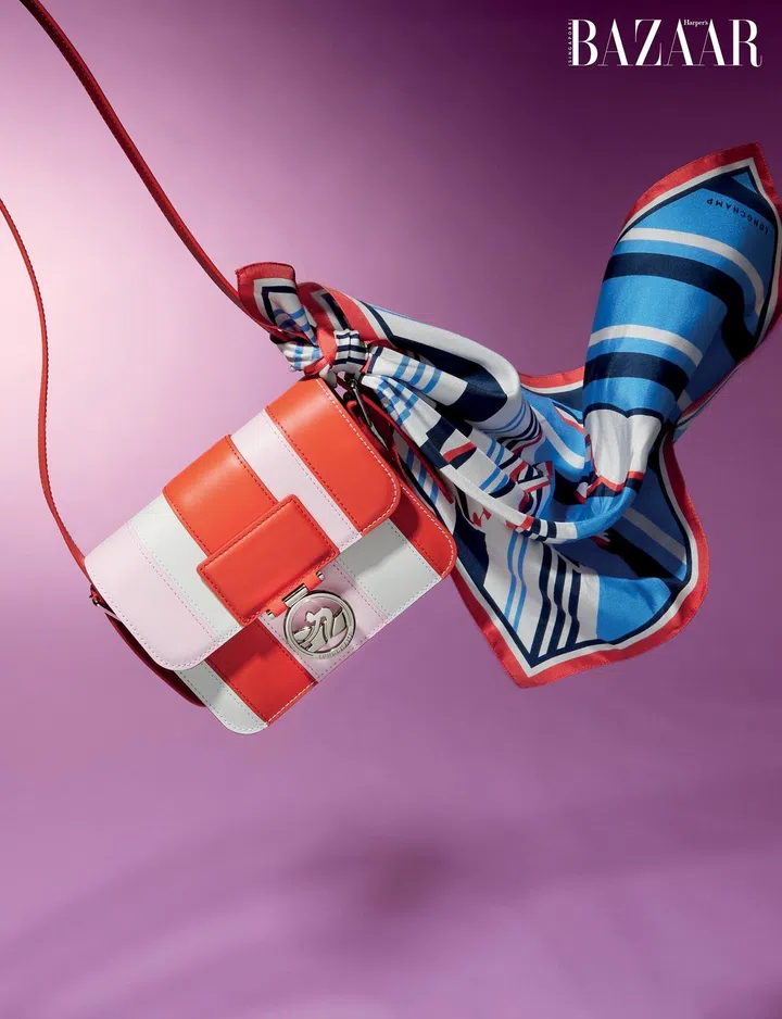 Leather Box-Trot Club bag; silk scarf, Longchamp