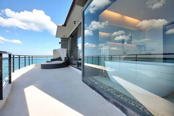 The interesting architecture of this villa (which costs almost £1,000 a night) has landed it an International Architectural Design Award. A standout feature of the four-bed villa, set on the cliff of the Thai island Koh Samui, is the bathtub shower which faces out over the Gulf of Thailand.