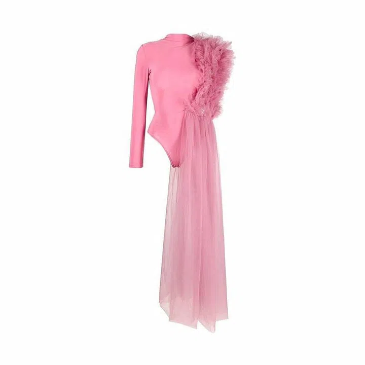 Ruched One-Shoulder Tulle Jersey Top, $603, Alchemy at Farfetch