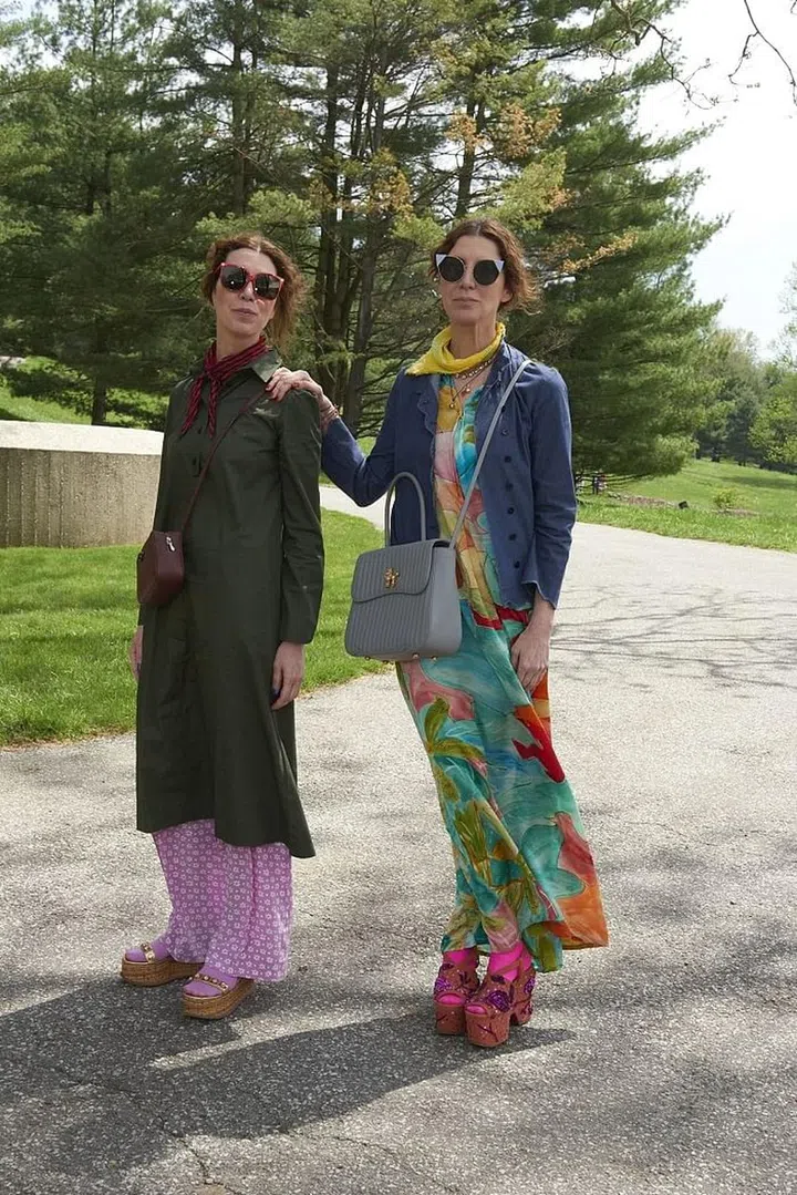 ARTIST VALERIA NAPOLEONE WITH TWIN SISTER, DESIGNER STEFANIA PRAMMA. Photo: Hermès