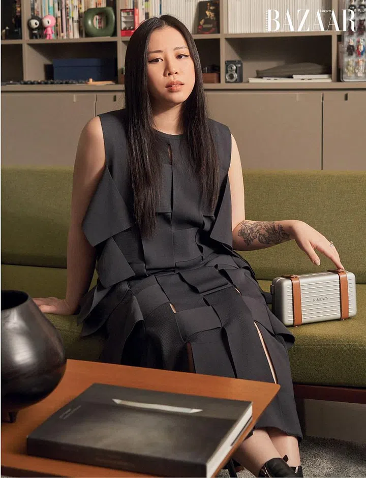 Personal Aluminium Cross-body bag, Rimowa. Dress, Lim’s own. 
