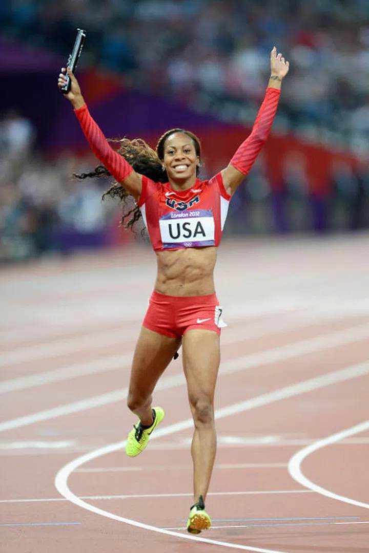 American sprinter Sonya Richards-Ross celebrating a win at the 4x400 meter relay final in London. Companies are still promoting the latest in aerodynamic technology, while designers are pushing to collaborate with sportswear brands on fashionable and practical gear. The London Games stoke a reputation for being "The Fashion Games". Photo: Getty
