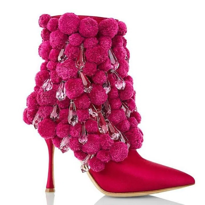 Manolo Blahnik Crystal Pom Pom Boots