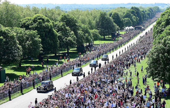 Meghan Markle and her mother, Doria Ragland, are driven along the Long Walk