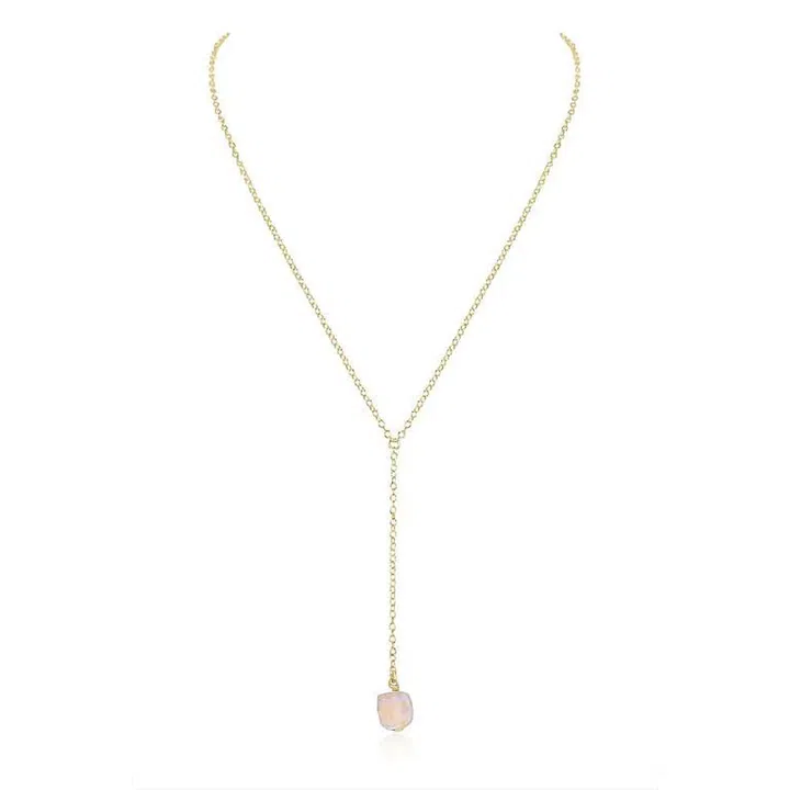 Raw Rainbow Moonstone Crystal Lariat Necklace - 14k Gold Fill, $83, Luna Tide