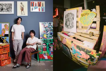 gofy founders tiffany soh and jason ho with their artworks, GOFY, singapore artists, singapore creatives