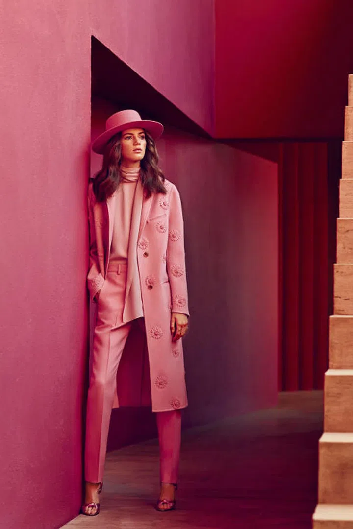 BEAUTY BAZAAR Clinique Superbalanced Silk Makeup SPF 15 blends easily for flawless coverage ($25).
Valentino coat, $9,500, blouse, $1,450, and pants, $1,290, 212-355-5811; Lack of Color hat, $64, lackofcolor.com.au; Delfina Delettrez rings, $911-$1,117, farfetch.com; Gucci shoes, $785, gucci.com.
Photo: Daniel Riera