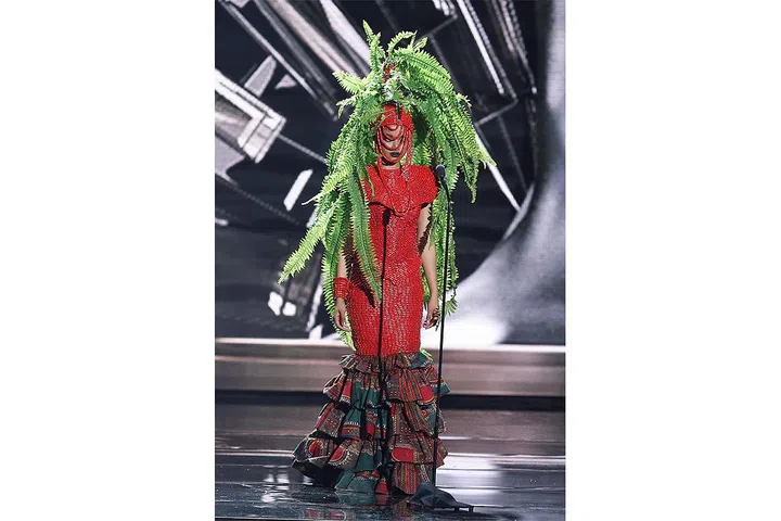 With Nigeria's amazing colours and fashion forward influences, this could have been an amazing one—but they decided to lump loads of ferns on it instead. Photo: TPG VIP