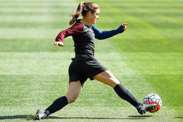 “I apply moisturiser and Coppertone ClearlySheer Sunscreen every morning, practice or no practice. After being on the field, I cleanse my face with Garnier SkinActive Micellar Water. It’s quick, easy, and gentle. Essie is my favourite brand for nail polish. At the Olympics it’s fun to paint my nails patriotic colours.” Photo: Getty