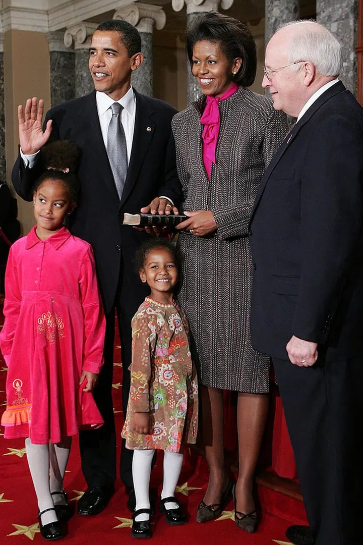 During the reenactment of a swearing-in ceremony on Capitol Hill. Photo: Getty