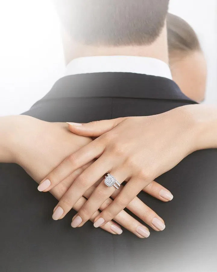 The One Cushion Cut micropave engagement ring in platinum