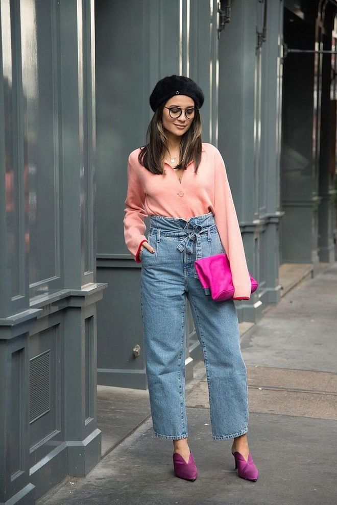 Consider styling a slim-fitting cardigan with high-waisted cropped denim and kitten heels - styles in pastel shades lend themselves to the onset of spring. Photo: Getty 