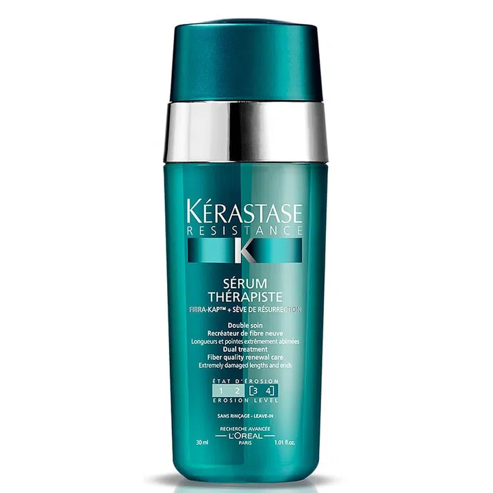 Formulated for fine and thick hair, this oil-and-cream duo restructures the core of damaged locks and seals cuticles
for stronger, smoother hair.