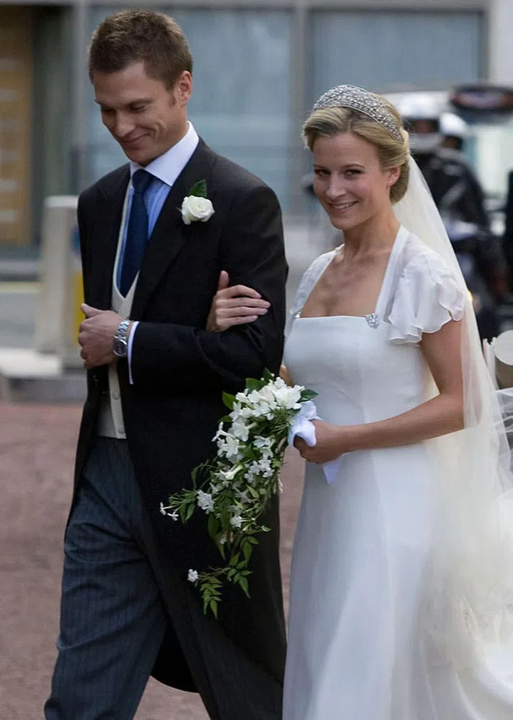 Lady Rose wore the Iveagh Tiara on her wedding day. The tiara was given to Queen Mary as a wedding gift from Lord and Lady Iveagh, also known as Edward and Adelaide Guinness, and it was eventually passed on to Lady Rose's mother, Birgitte, Duchess of Gloucester.