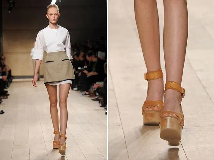 Almost every season at Céline, Philo has managed to create the shoe of the season (and, in turn, kickstart a footwear trend or two). This all really started with the wooden wedge that she sent down the catwalk with almost every look in her spring/summer 2010 collection. It was met with rave reviews from fashion editors and was soon replicated on the high street—a story that was to be repeated for Céline almost every season since. Photo: Getty