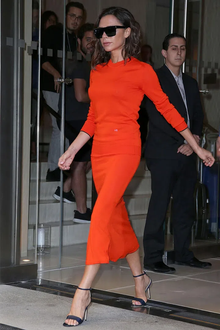 Victoria Beckham is rarely seen in anything other than Victoria Beckham. Her faith in and love of her own designs not only help her be one of the most stylish women in the world, but likely greatly aid her business as well.