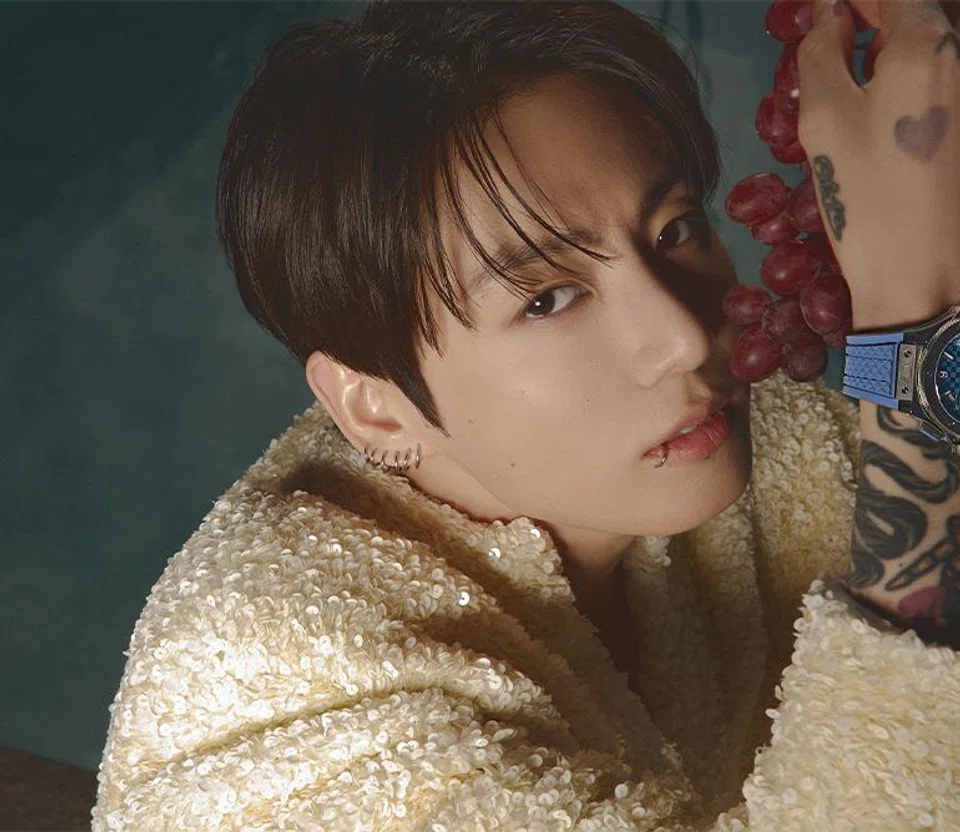 harper’s bazaar singapore june 2026 cover story | jung kook wearing bottega veneta jacket and hublot big bang titanium coal blue watch