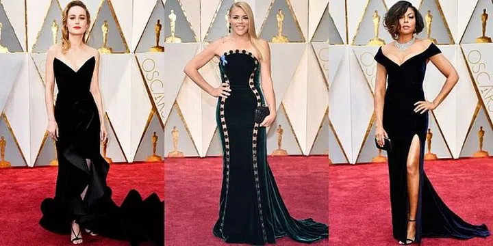 High slits and peekaboo panels took everyone's favourite '90s trend to ultra-sultry territory. Left to right: Brie Larson in Oscar De La Renta, Busy Philipps in Elizabeth Kennedy, Taraji P. Henson in Alberta Ferretti