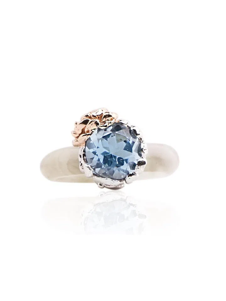 Singapore Jewellery Designer Choo Yilin's white rhodium, jade and topaz Flower Jade ring