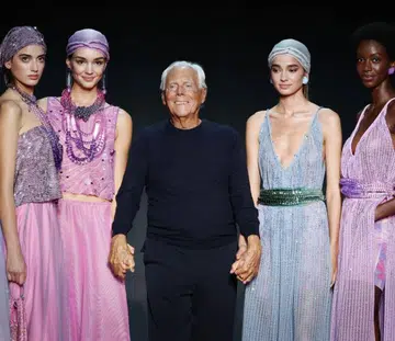 Giorgio Armani Italian luxury fashion designer’s death at 91 years old | Emporio Armani Show, Runway, Spring Summer 2024, Milan Fashion Week, Italy on 21 Sep 2023
