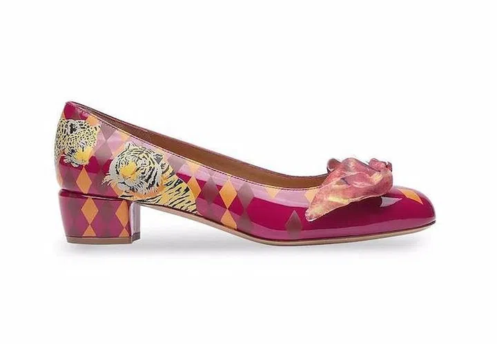 Vara 30mm Upcycled Printed Pumps, $1,490, Salavtore Ferragamo at Farfetch