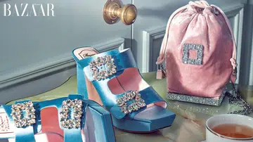 Roger Vivier Slidy Viv’ strass buckle platform mules; Viv’ Pocket strass cube bag
