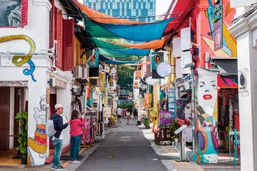 2019 March 1st, Singapore, Haji Lane - People are shopping and walking in the famous small street in the City..