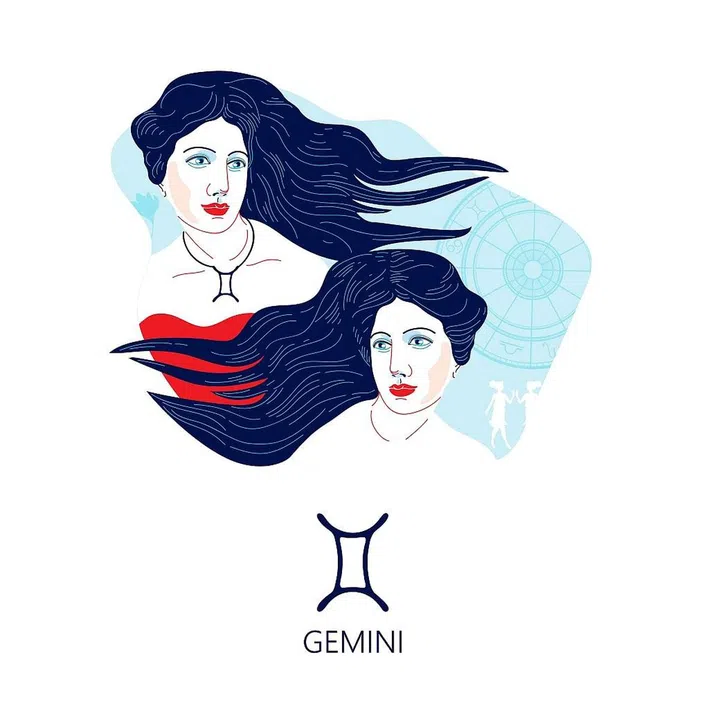 Zodiac sign Gemini. The symbol of the astrological horoscope. Vector illustration. Portrait of a girl.