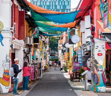 2019 March 1st, Singapore, Haji Lane - People are shopping and walking in the famous small street in the City..