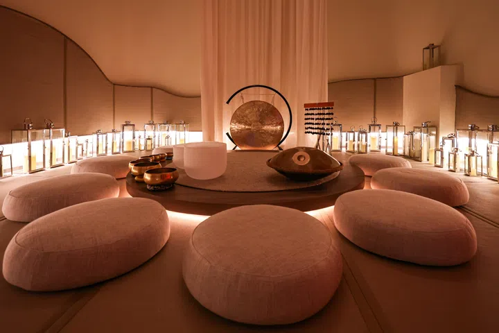 Interior of the meditation room at House Bubble, a $45 million Chinese bathhouse complex, at Perennial Business City, on March 16, 2026.